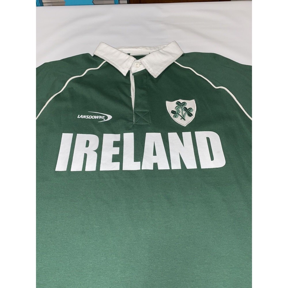 Vintage Lansdowne Mens Polo Shirt Size XL Green Ireland Rugby Patch Clover